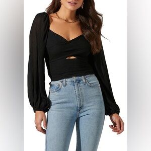 ASTR the Label Cropped Crinkle Wrap Top